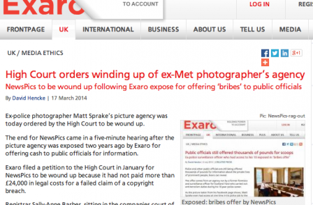 Photo agency NewsPics wound up after failed copyright claim against investigative journalism site Exaro